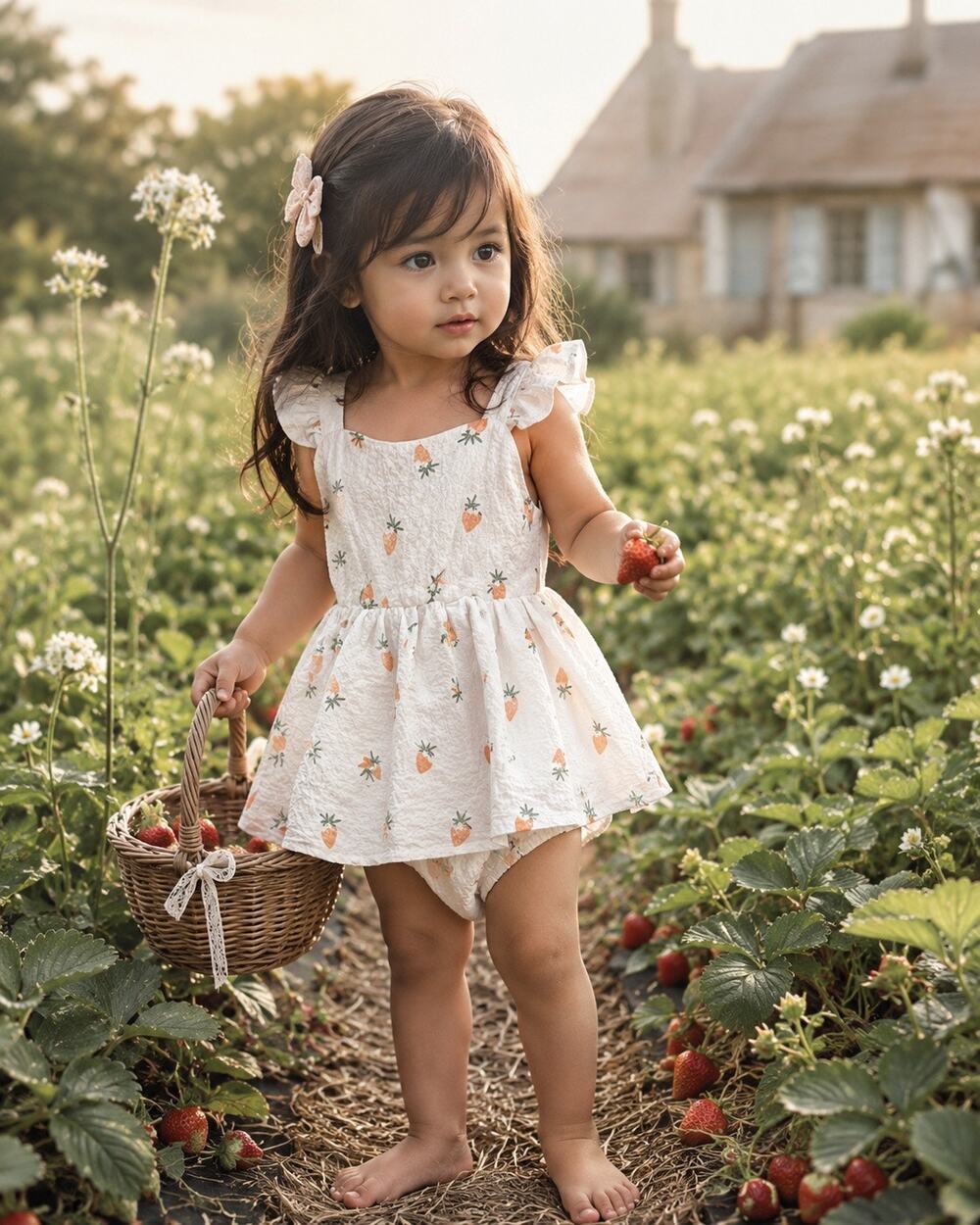 New Darling Strawberry Print Flutter Slv Floaty Playsuit Romper 2T/3T